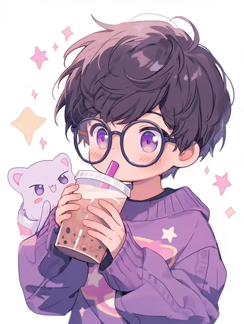 可爱男生喝奶茶/男生头像芋泥波波奶茶.#我又来送图啦 #这画 - 抖音