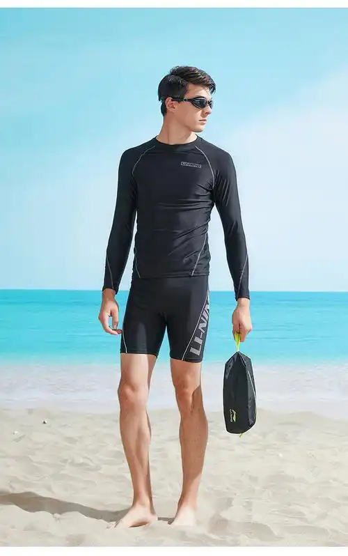 李宁泳裤男五分泡温泉裤防尴尬宽松泳衣男士套装新款游泳装备027男士