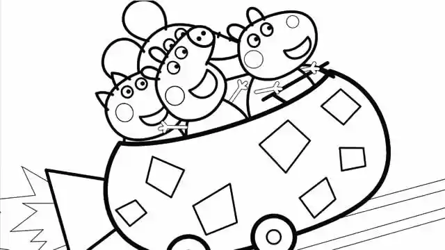 亲子涂色画:小猪佩奇玩玩火箭车