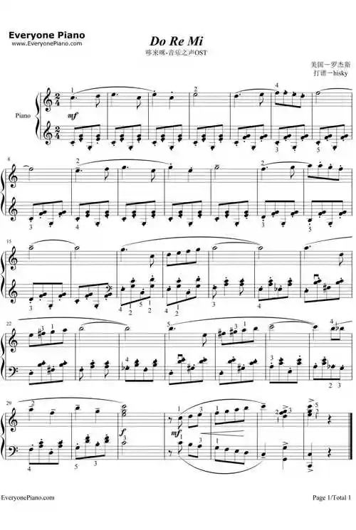 do re mi钢琴谱-哆来咪-哆来咪-音乐之声ost1
