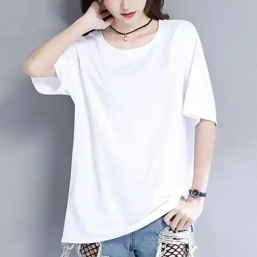 2021夏季新款短袖运动t恤女休闲上衣宽松圆领印花韩版白色运动服t娜