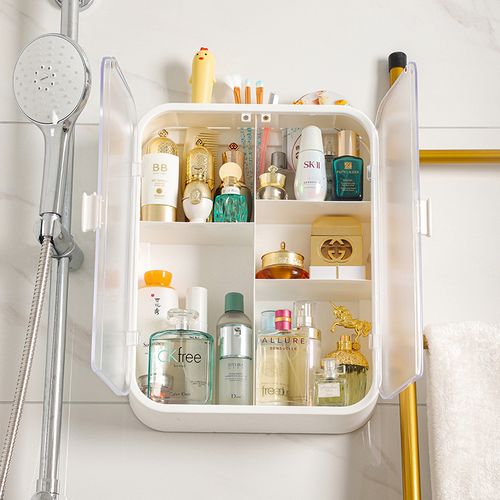 壁挂化妆品收纳盒卫生间免打孔浴室护肤品置物架防尘家用挂墙神器
