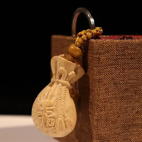 桃木财袋福袋立体钥匙扣 木质创意汽车钥匙扣小挂件工艺品小商品