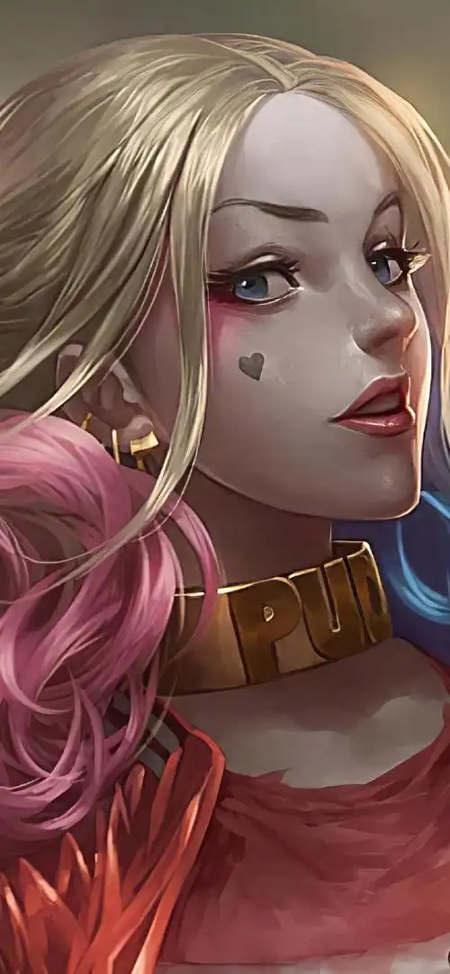 dc反派小丑女手绘高清手机壁纸