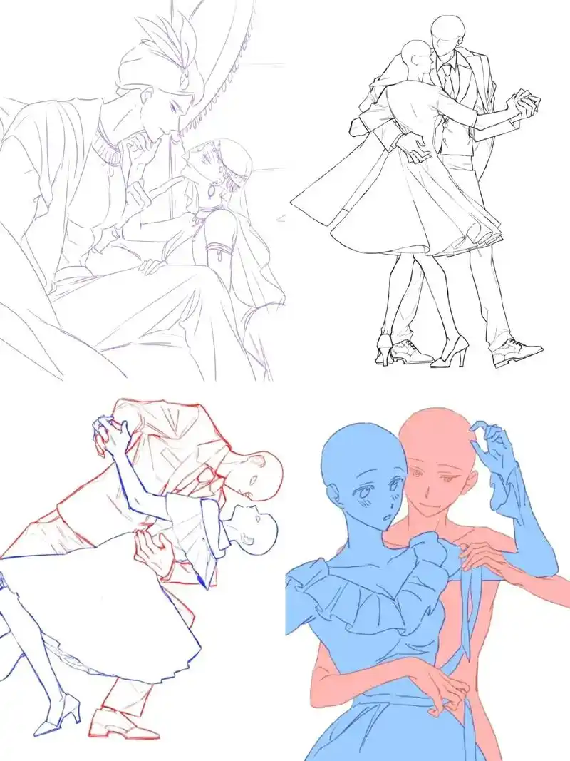 双人线稿——一起来跳华尔兹.1000 线稿素材临摹 #一起学 - 抖音