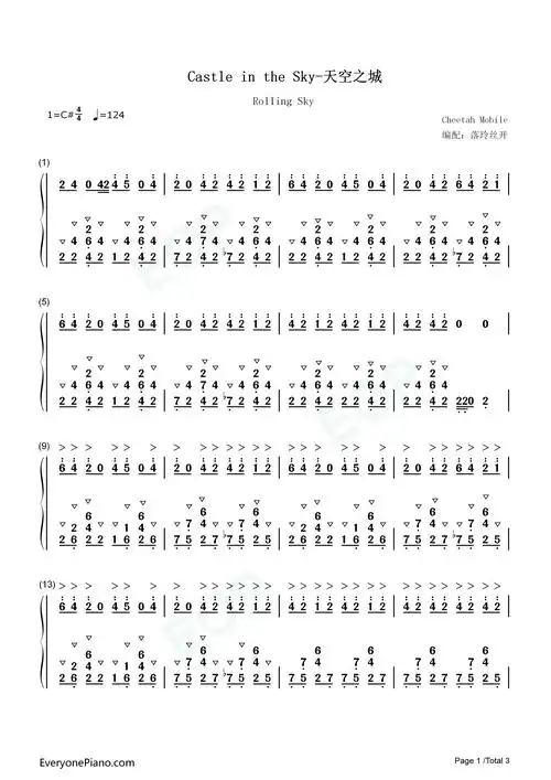 castle in the sky-天空之城-滚动的天空双手简谱预览1