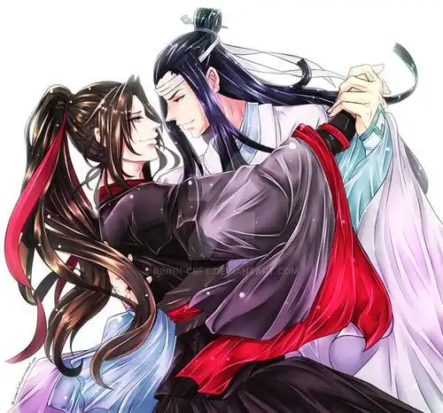 魔道祖师同人图:蓝忘机和魏无羡终于抱娃了,当爹又当妈很幸福