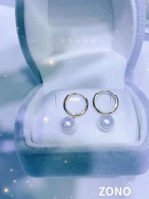 18k金耳圈77极光樱花粉akoya珍珠