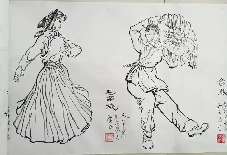 五十六个民族——人物形象造型线描练习