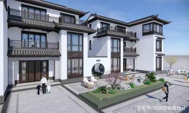 惠州兄弟并排合建江南园林风格独栋中式别墅13.3×14