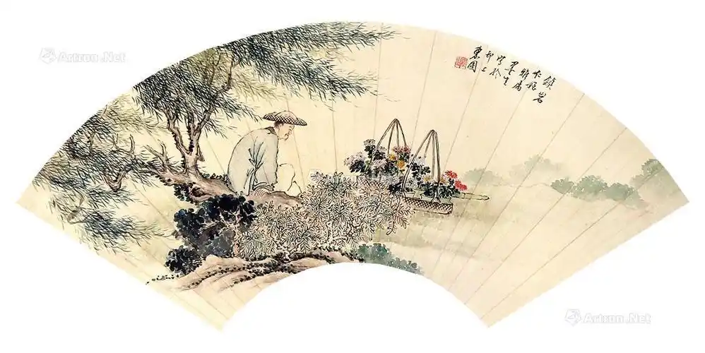 0016人物扇面立轴纸本