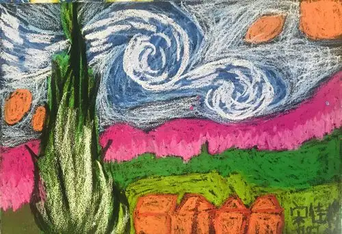 2019.7.20周六下午班.金凤路.国际动漫班砂纸画《星空》