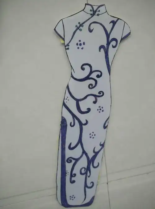 幼儿青花瓷旗袍简笔画