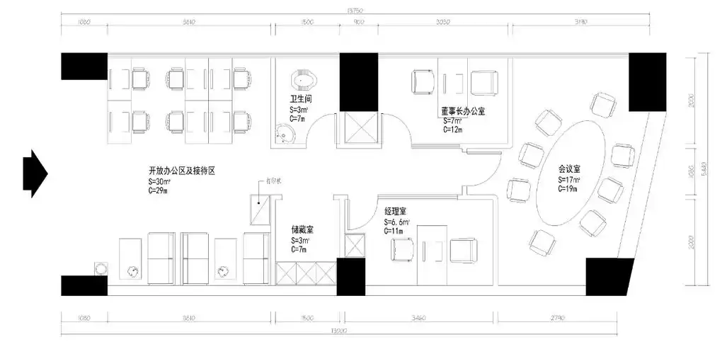 一套80㎡小办公室的方案,求指点.含cad