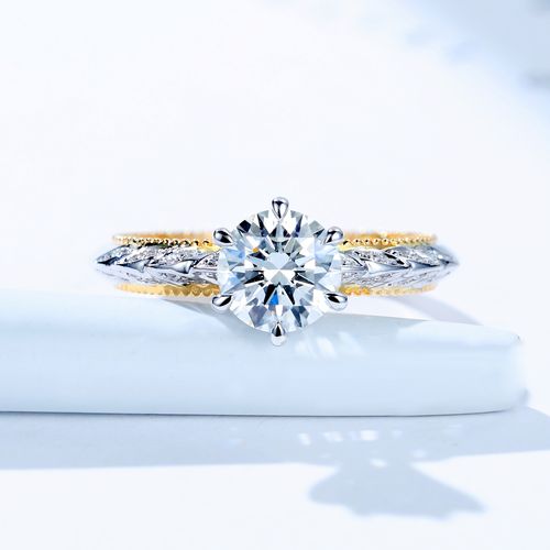 宝石矿工18k白金圆形gia钻石戒指1克拉钻戒结婚戒戒托定制