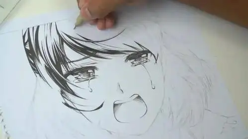 哭泣的女生针管笔马克笔手绘