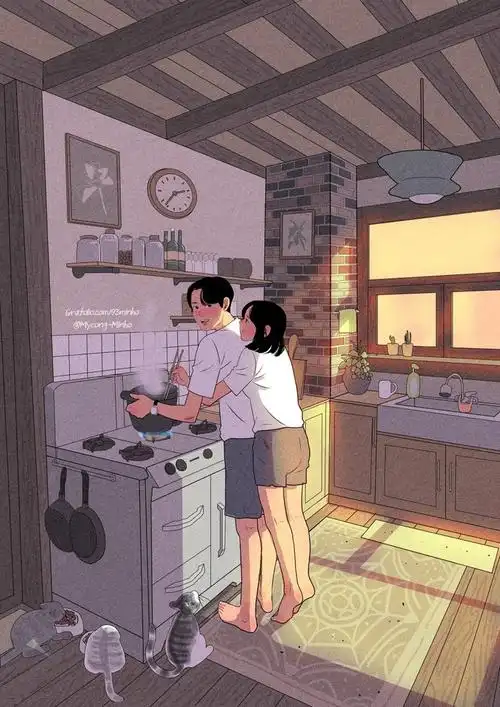 平凡的恋爱日常,生活中温暖的小美好 ~ 韩国画师myeong-minho情侣插画
