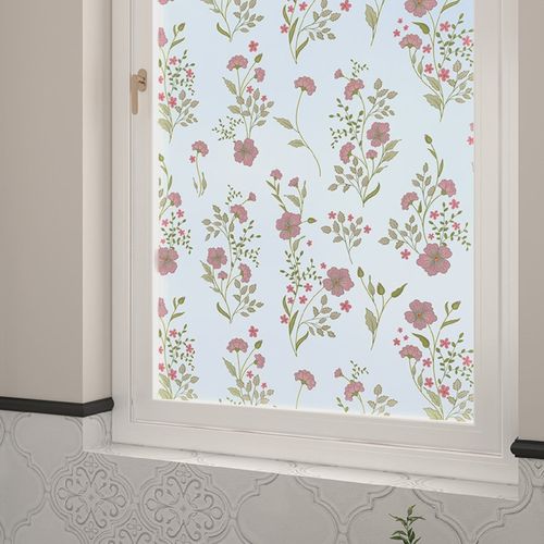卫生间玻璃贴膜防窥防走光法式花卉玻璃贴纸透光不透明 30x60cm 桃花