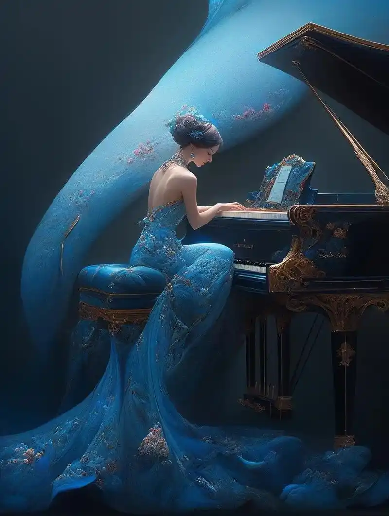 来自wlop海中弹钢琴的图灵感,海中钢 - 抖音