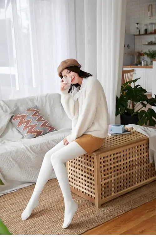 精选好物白色连裤袜大人女春秋冬加绒加厚学生舞蹈练功中厚大码打底袜