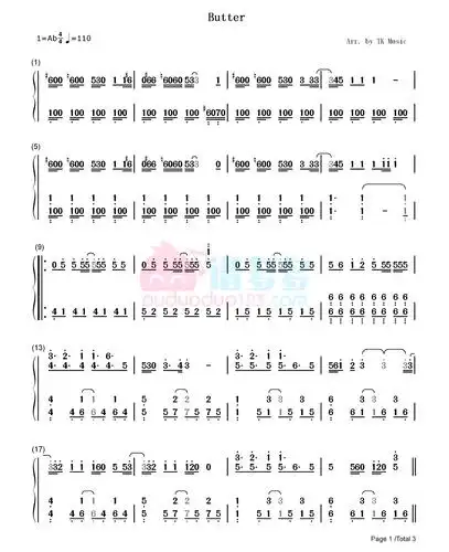 防弹少年团《butter》钢琴双手简谱1