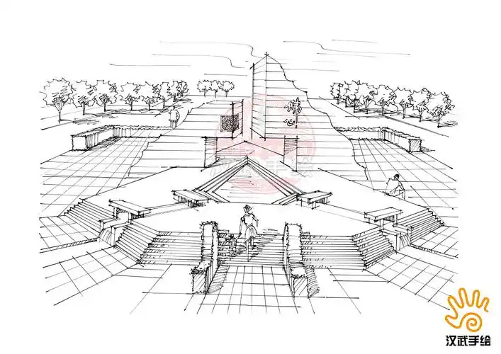广场设计手绘线稿