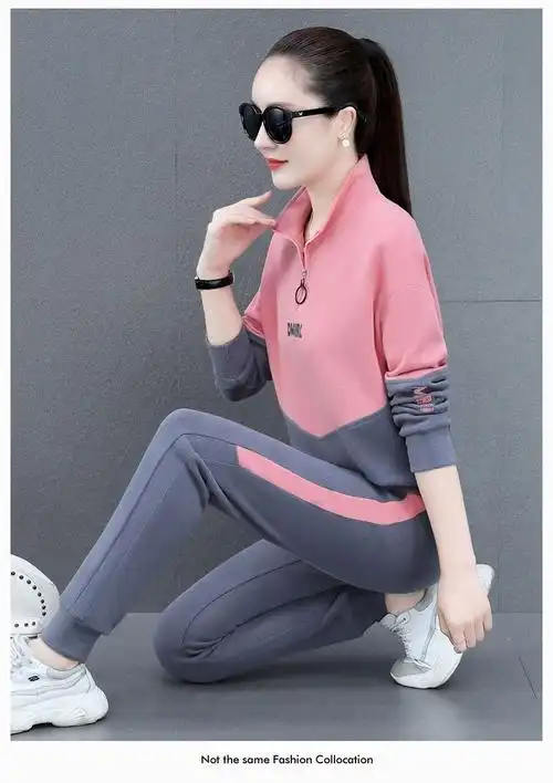 休闲运动套装女春秋季新款时尚显瘦大码潮牌运动服套头卫衣两件套