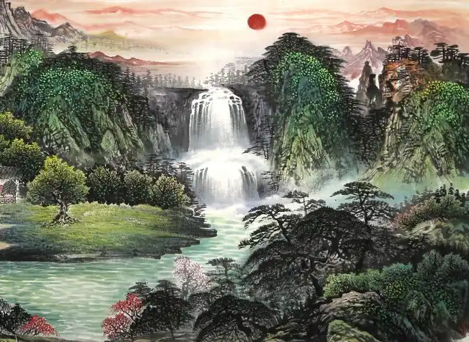 流水生财山水画_客厅大尺寸山水画 - 聚宝盆山水画 - 99字画网