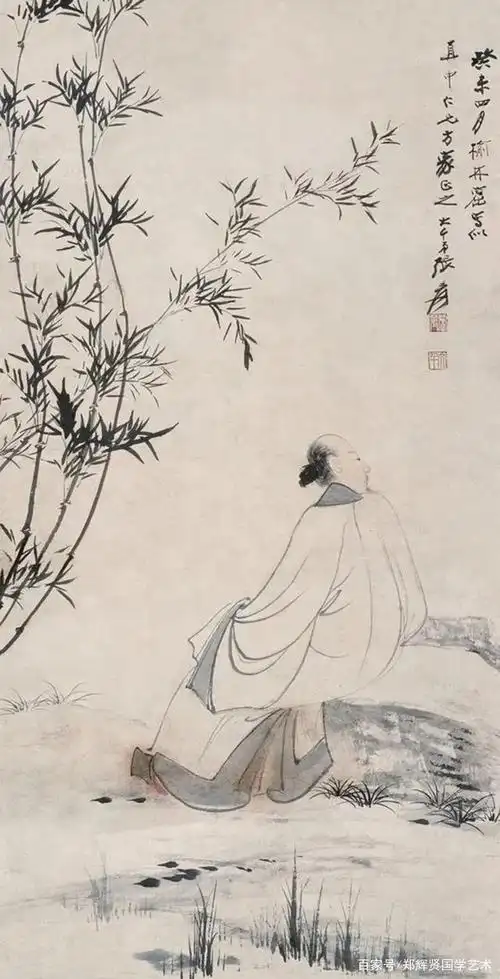 张大千笔下的竹荫高士,神态安逸,悠闲似神仙!