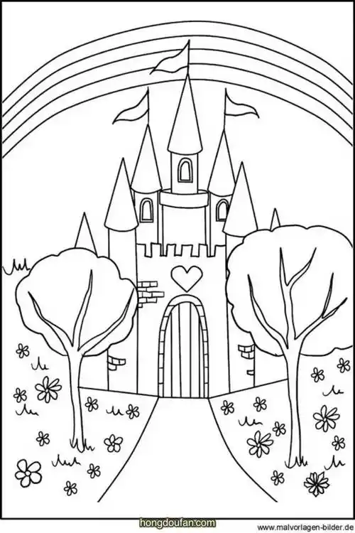 10张雄伟漂亮的公主的城堡卡通涂色简笔画
