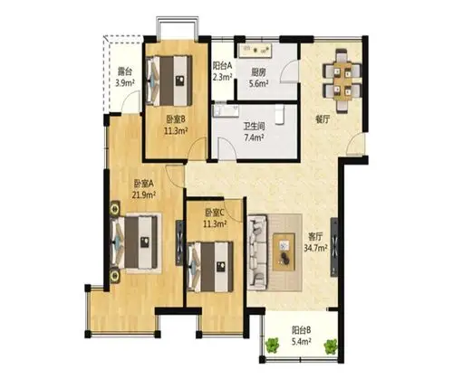 设计师夏清老师 以下就是本套格调春天小区130平米三居室房子的户型图