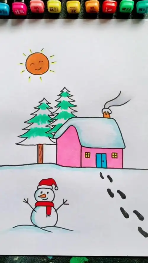 简笔画冬天雪景,简笔画