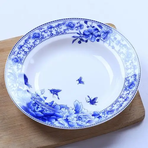 盘子景德镇陶瓷骨瓷中彩餐盘碟子汤盘菜盘青花瓷平盘盘