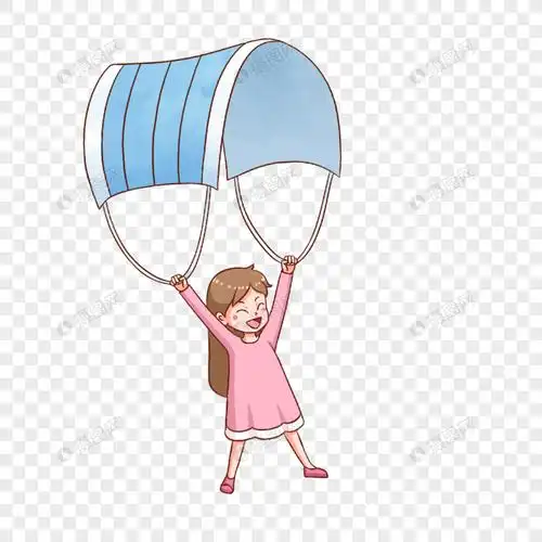 拉着口罩降落伞的女孩