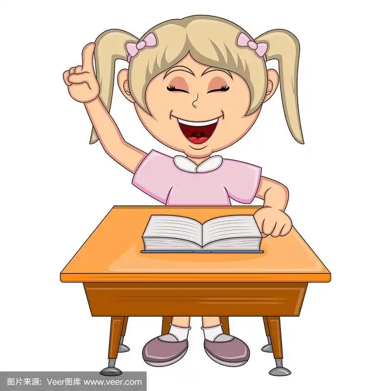 女孩学习与学校桌子卡通矢量插图