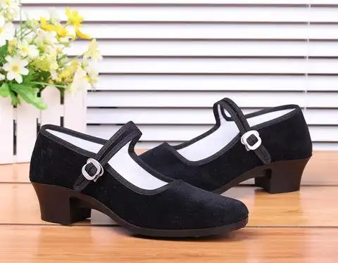 老北京布鞋女平绒工作鞋色一代单鞋高跟鞋礼仪舞蹈鞋定制联名款 黑 40