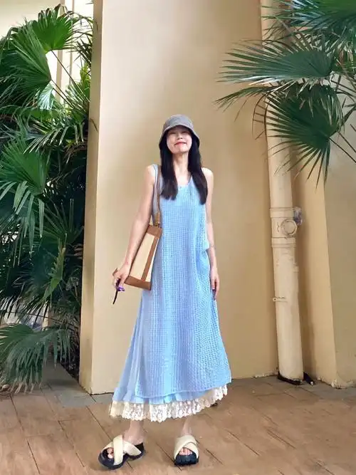 温柔风套装裙女夏新款盐系高级镂空针织背心裙搭配吊带裙子两件套