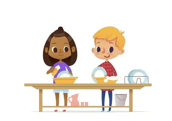 整理餐桌       妈妈煮了香喷喷的饭菜,在开饭前帮助家人分发碗筷.