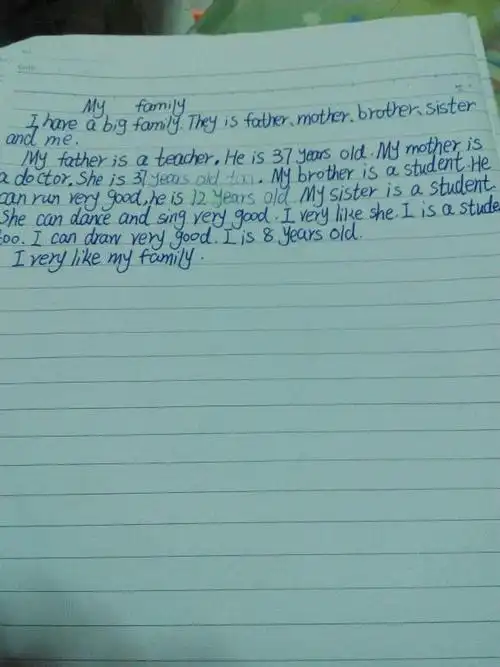 写从个人爱好介绍你的家庭 题目my family 50字母英文