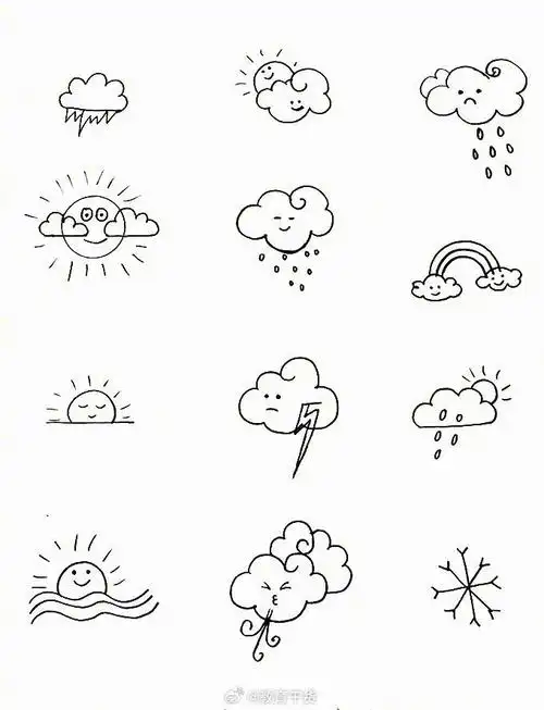 上百个天气素材简笔画练习稿 ,可可爱爱.