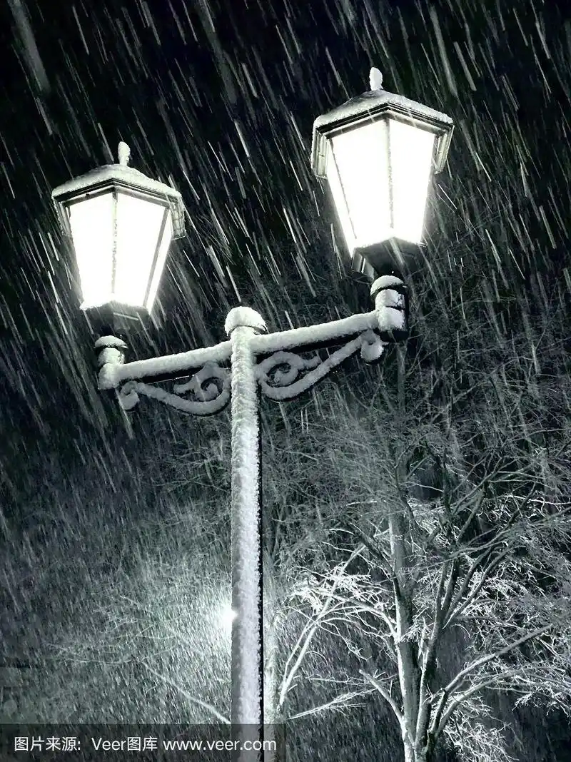 雪天晚上的街灯