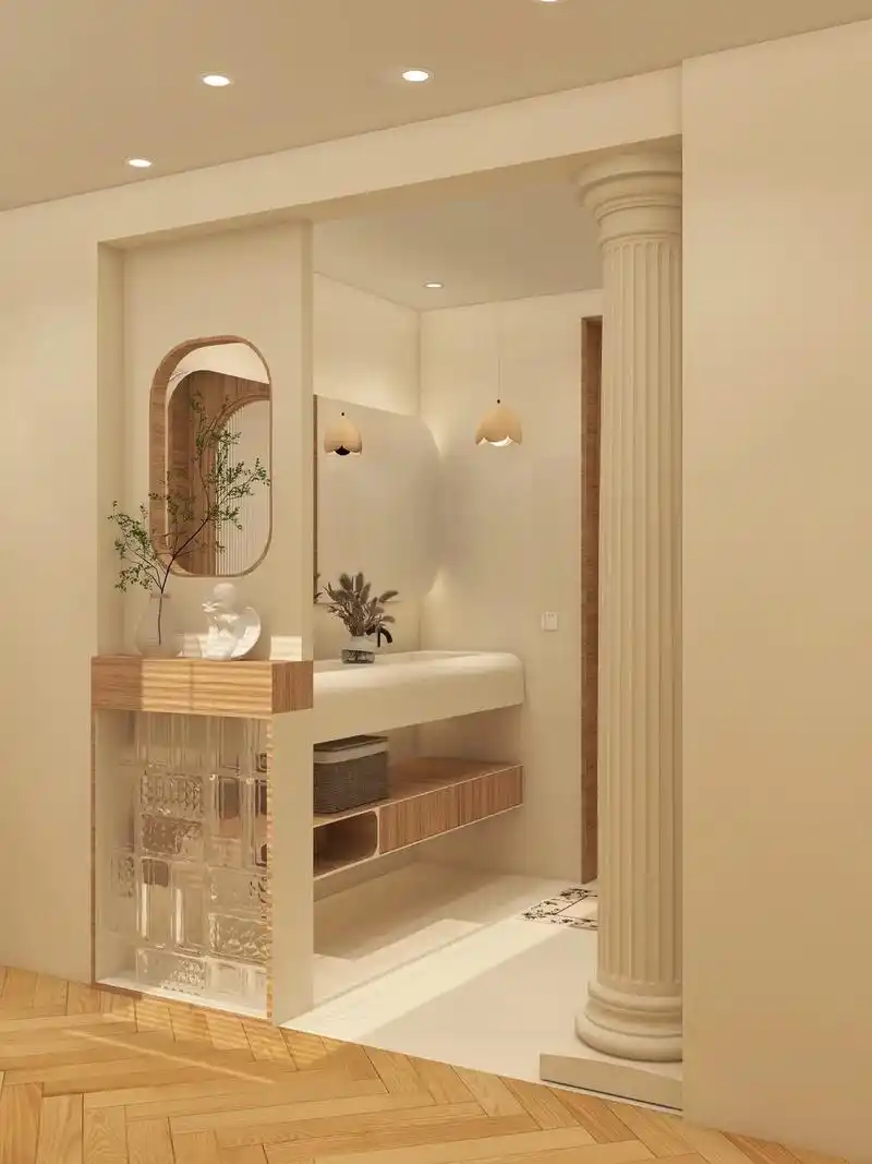 法式奶油浴室,无顶喷双花洒百搭又实用!