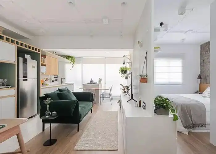 38平小户型单身公寓落地窗无隔断设计让家简约又清新