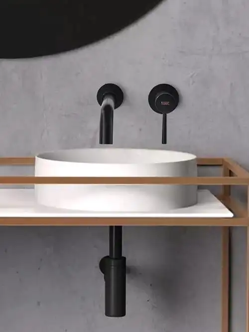 凯施恩入墙式黑色下水器套装墙排下水管面盆洗手盆防臭防堵地排铜