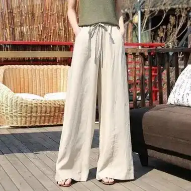 棉麻文艺范**女装亚麻苎麻**裤子阔腿裤宽松休闲长裤