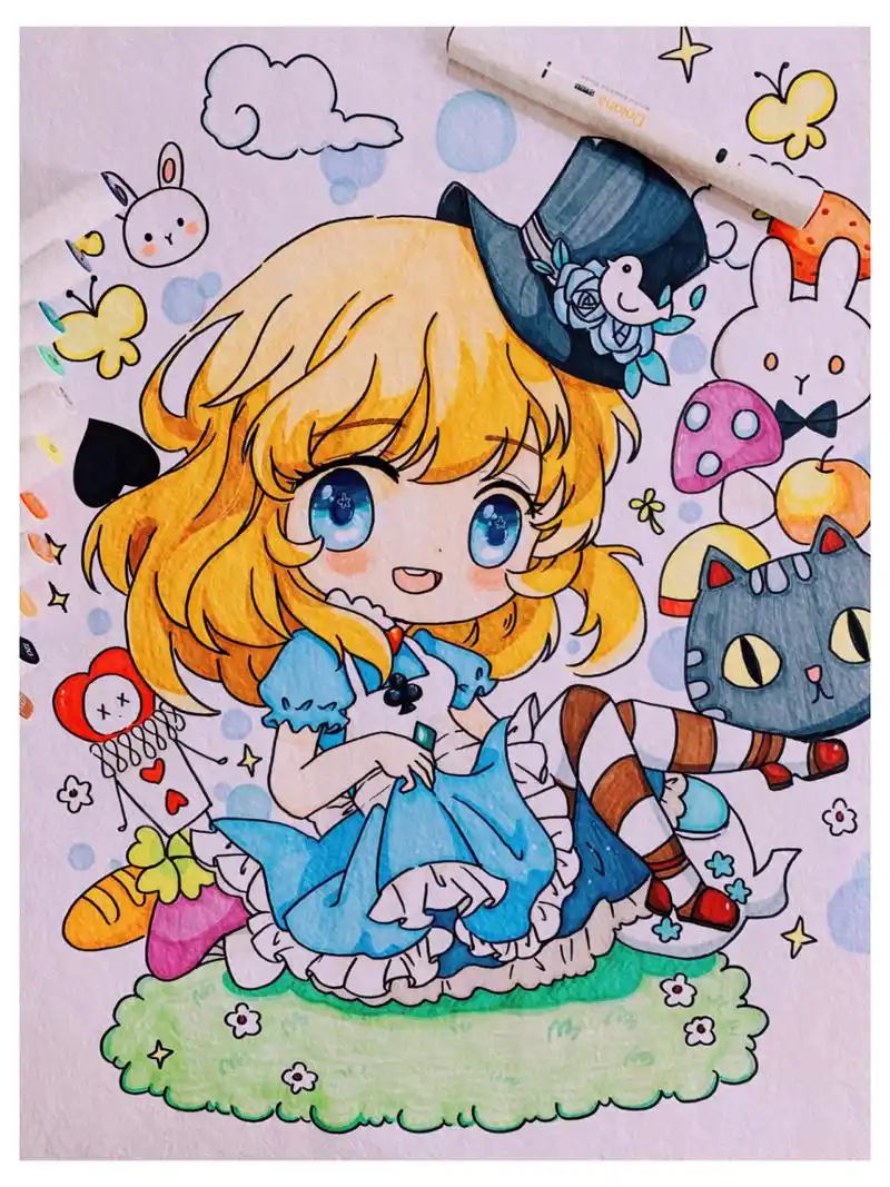 【动漫人物更新】爱丽丝 99今天的作品尝试用了4k的纸来画,足足画了