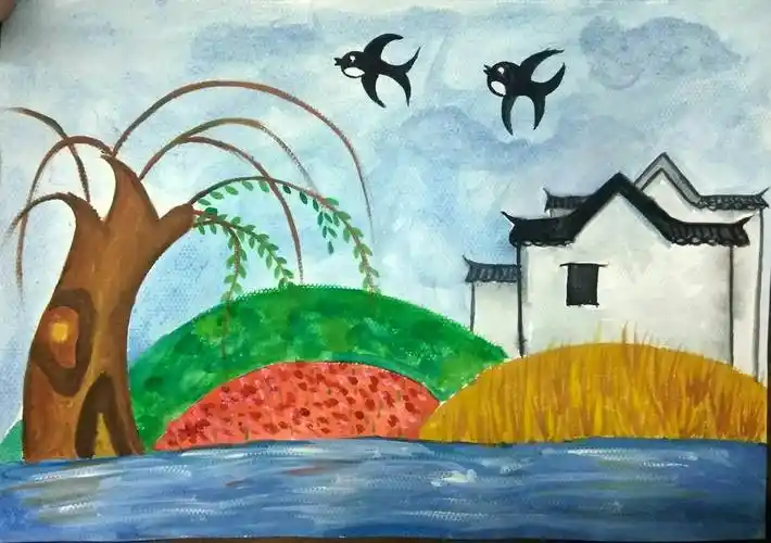 美丽的春天水粉画春天来了水粉画