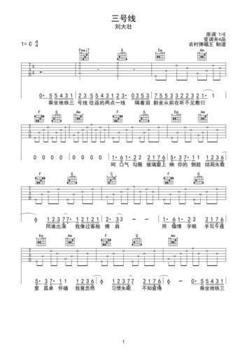 三号线吉他谱 刘大壮-彼岸吉他 - 一站式吉他爱好者服务平台