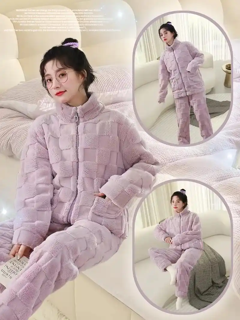 秋冬竖领款毛绒睡衣来啦