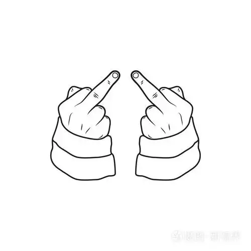 插画 手的表现竖起了中指.操你妈或滚蛋.简单白色背景上的黑色小图标.